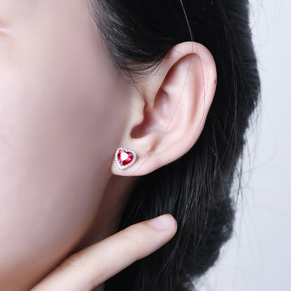 Heart  Ruby Stud Earrings