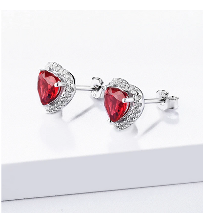 Heart  Ruby Stud Earrings